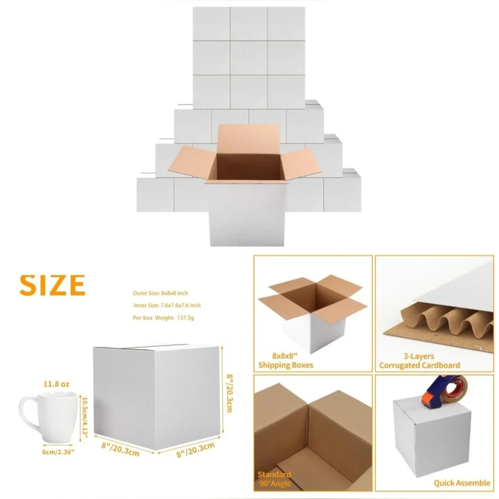 New 25 Pack Boxes Mailing Shipping Packing Materials White Kraft Square Small